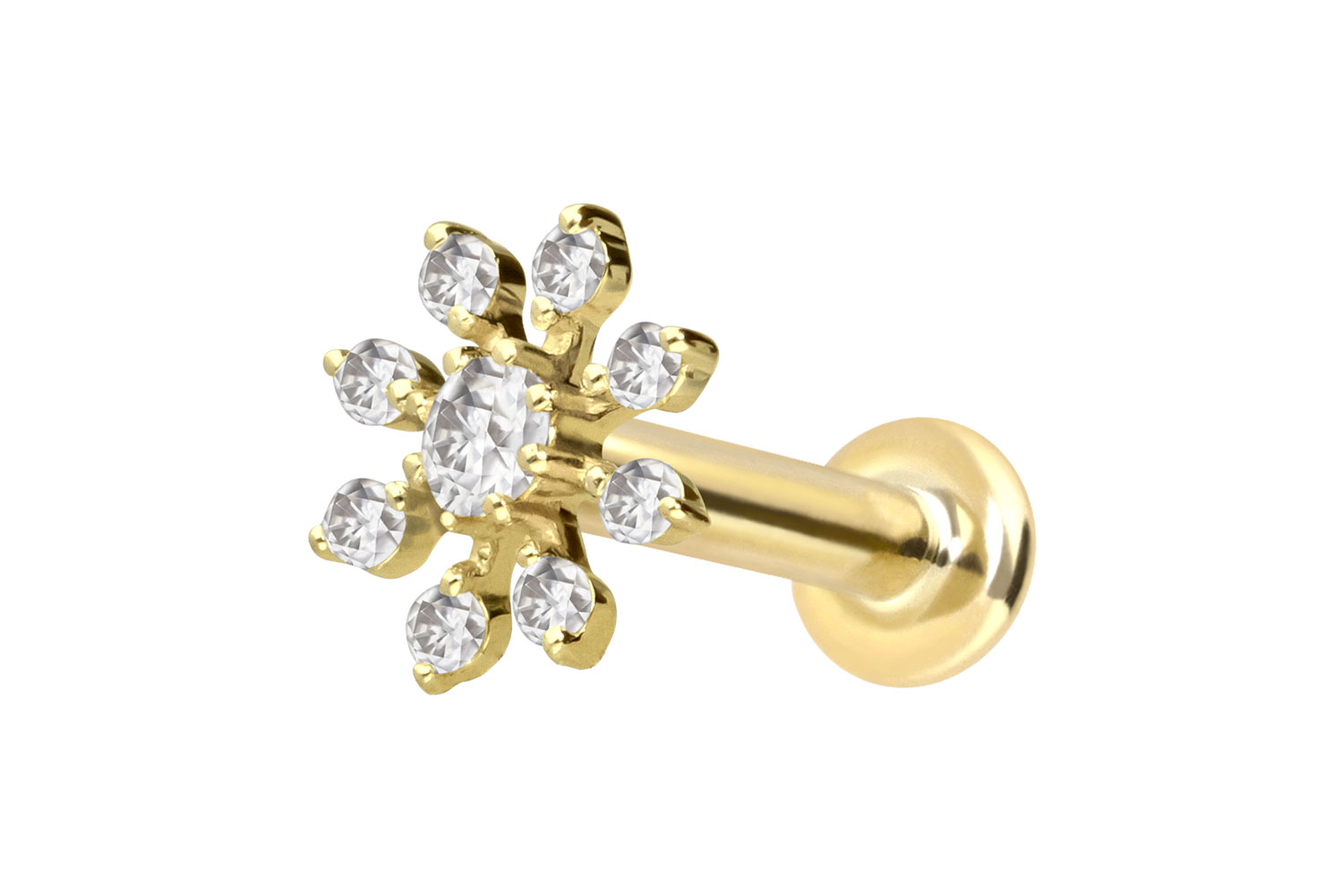 14 Karat Gold Labret Piercing mit Push Fit MOISSANIT-BLUME